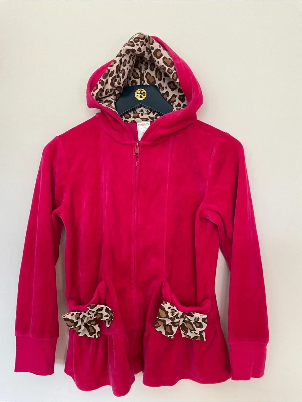 Gymboree Kids Velvet Zip Hoodie with Leopard Trim - Pink Size M(7-8)